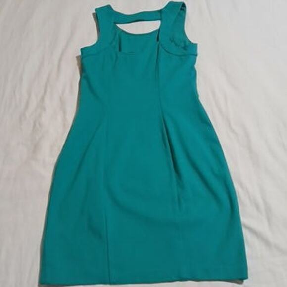 DKNY size 0 aqua sleeveless sheath dress cut out neckline knee length - Picture 3 of 10